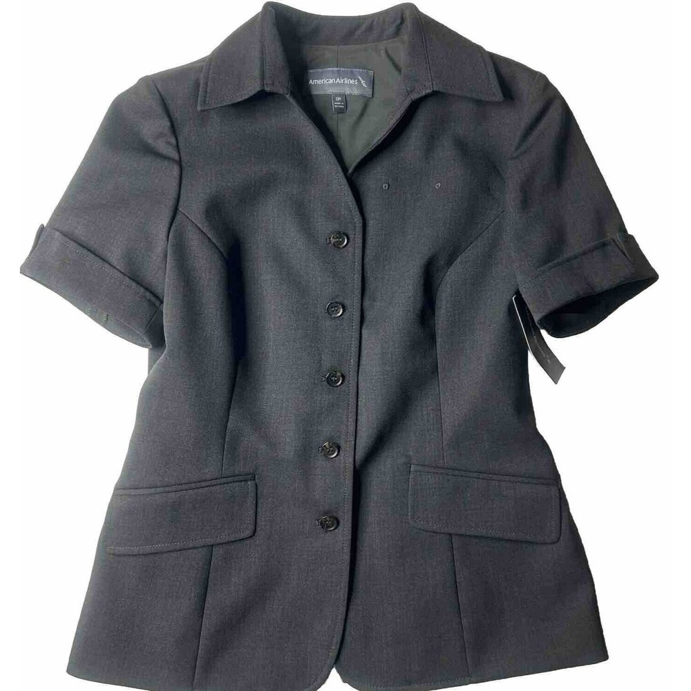 New American Airlines Women’s 0R Short Sleeve Blazer Button Charcoal Gray Pilot